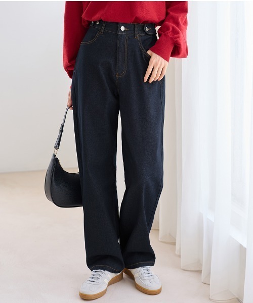 Viola e Viola（ヴィオラエヴィオラ）の「あったか裏起毛　隠しゴムストレートパンツ（デニムパンツ・レディース・ライトブルー/ネイビー/ダークネイビー・LL/M/L）」の4枚目の写真
