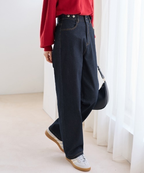 Viola e Viola（ヴィオラエヴィオラ）の「あったか裏起毛　隠しゴムストレートパンツ（デニムパンツ・レディース・ライトブルー/ネイビー/ダークネイビー・LL/M/L）」の5枚目の写真