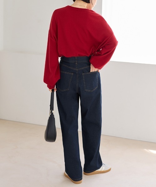 Viola e Viola（ヴィオラエヴィオラ）の「あったか裏起毛　隠しゴムストレートパンツ（デニムパンツ・レディース・ライトブルー/ネイビー/ダークネイビー・LL/M/L）」の7枚目の写真