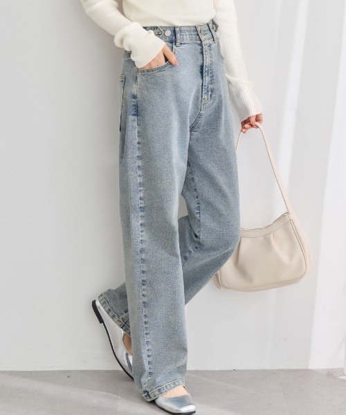Viola e Viola（ヴィオラエヴィオラ）の「あったか裏起毛　隠しゴムストレートパンツ（デニムパンツ・レディース・ライトブルー/ネイビー/ダークネイビー・LL/M/L）」の9枚目の写真