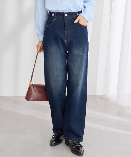 Viola e Viola（ヴィオラエヴィオラ）の「あったか裏起毛　隠しゴムストレートパンツ（デニムパンツ・レディース・ライトブルー/ネイビー/ダークネイビー・LL/M/L）」の12枚目の写真