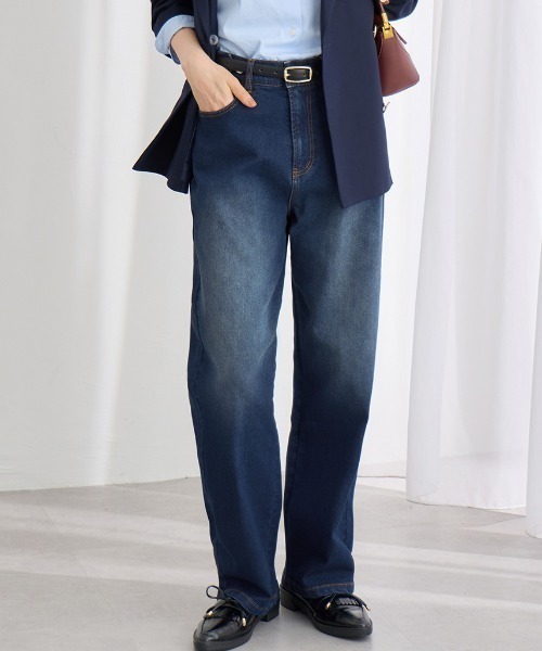 Viola e Viola（ヴィオラエヴィオラ）の「あったか裏起毛　隠しゴムストレートパンツ（デニムパンツ・レディース・ライトブルー/ネイビー/ダークネイビー・LL/M/L）」の14枚目の写真