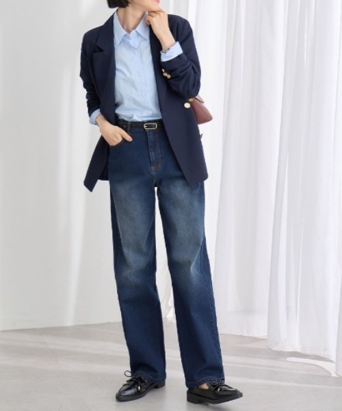Viola e Viola（ヴィオラエヴィオラ）の「あったか裏起毛　隠しゴムストレートパンツ（デニムパンツ・レディース・ライトブルー/ネイビー/ダークネイビー・LL/M/L）」の15枚目の写真