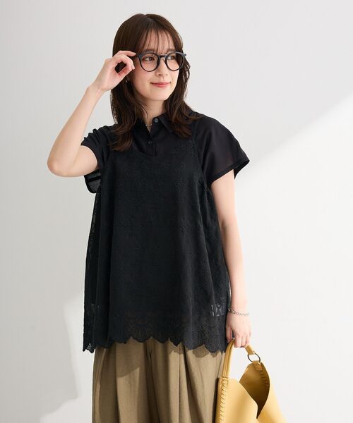 Green Parks(グリーンパークス)の「SET2点刺しゅうキャミ+シャツ(シャツ/ブラウス・レディース・ブラウン/オフホワイト/ブラック・FREE)」の20枚目の写真