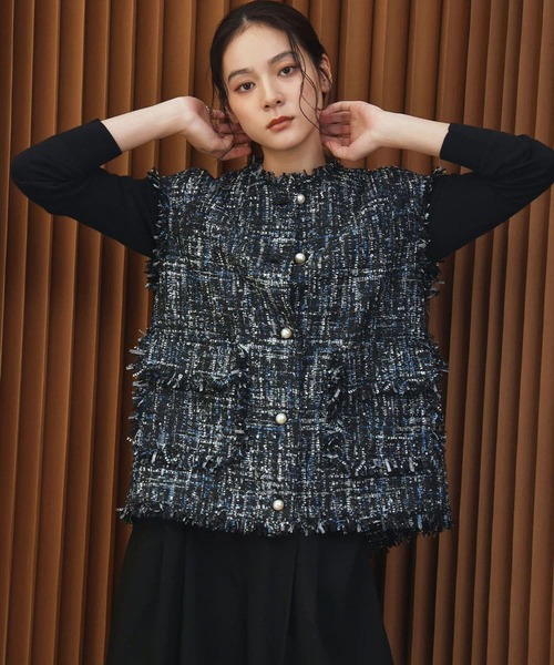 ELFRANK(エルフランク)の「【2026AW】フリンジデザインツイードノースリーブベスト セレモニー オケージョン(ベスト・レディース・ブラック×ピンク/ピンク系その他/ブラック×ホワイト・M/L)」の13枚目の写真
