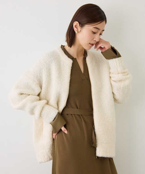 ROPE'(ロペ)の「接結バブルニットジップカーディガン(カーディガン/ボレロ・レディース・オフホワイト/ダークブラウン・FREE)」の14枚目の写真