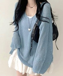 シアーVネックニット