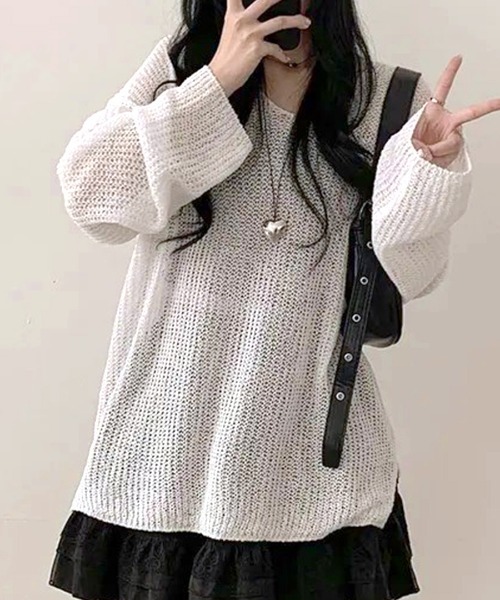Riff(リフ)の「シアーVネックニット(ニット/セーター・レディース・ホワイト/ライトブルー/ブラック・FREE)」の7枚目の写真