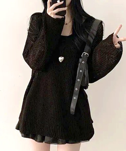 Riff(リフ)の「シアーVネックニット(ニット/セーター・レディース・ホワイト/ライトブルー/ブラック・FREE)」の9枚目の写真
