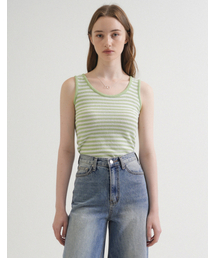 Round Stripe Knit Sleeveless (Yellow_green)