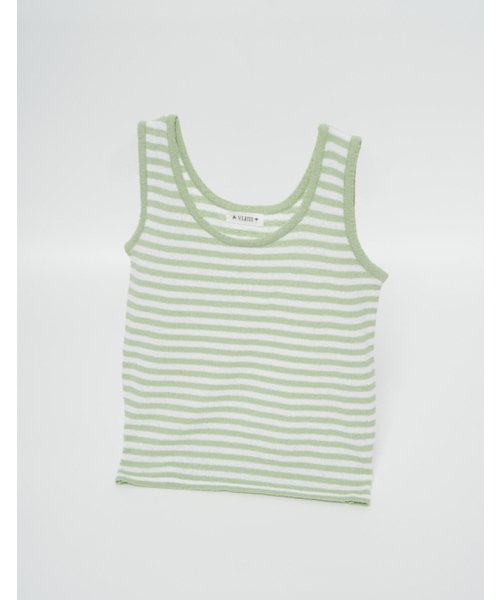 VLETI（ブレッティ）の「Round Stripe Knit Sleeveless (Yellow_green)（ニット/セーター・レディース・イエロー×グリーン・FREE）」の2枚目の写真
