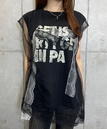 シフォンレースレイヤード プリントトップス