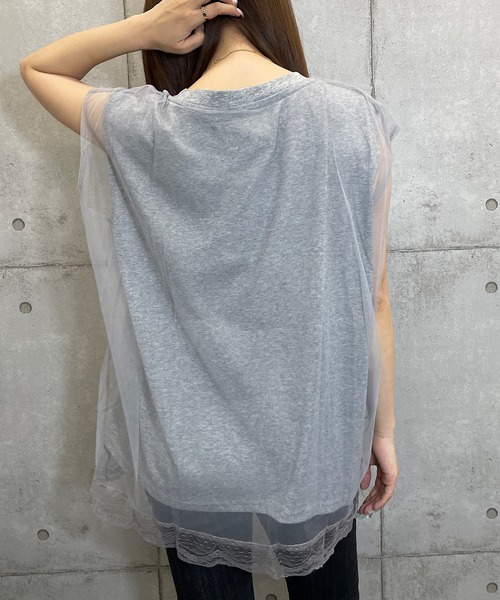 ROGER AND RAW(ロジャーアンドロウ)の「シフォンレースレイヤード プリントトップス(Tシャツ/カットソー・レディース・ホワイト/ブラック/グレー・FREE)」の13枚目の写真