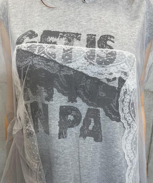 ROGER AND RAW(ロジャーアンドロウ)の「シフォンレースレイヤード プリントトップス(Tシャツ/カットソー・レディース・ホワイト/ブラック/グレー・FREE)」の15枚目の写真