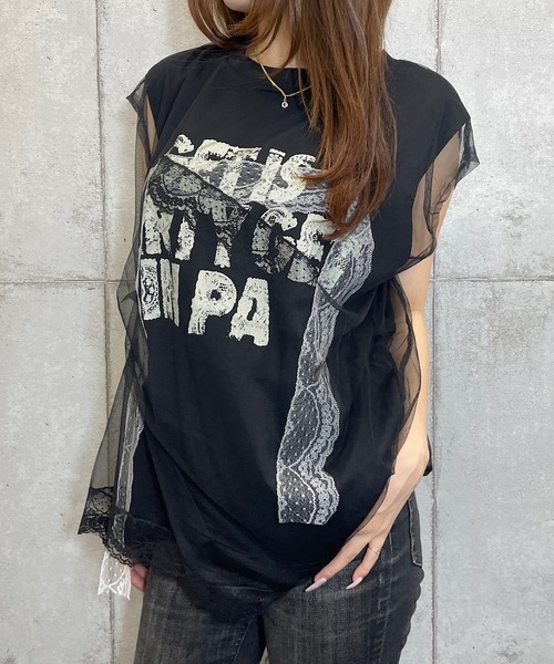 ROGER AND RAW(ロジャーアンドロウ)の「シフォンレースレイヤード プリントトップス(Tシャツ/カットソー・レディース・ホワイト/ブラック/グレー・FREE)」の20枚目の写真