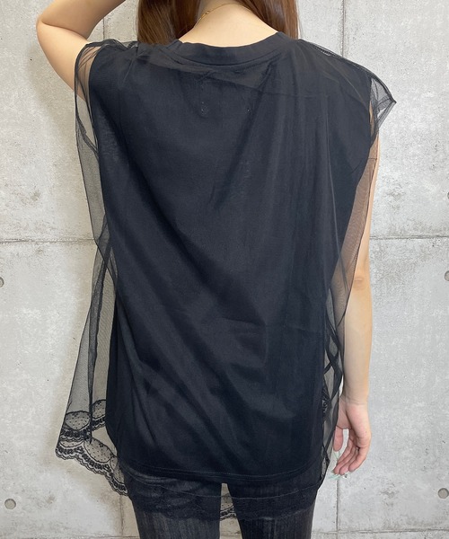 ROGER AND RAW(ロジャーアンドロウ)の「シフォンレースレイヤード プリントトップス(Tシャツ/カットソー・レディース・ホワイト/ブラック/グレー・FREE)」の21枚目の写真