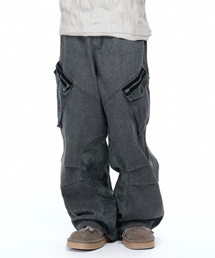 HERRINGBONE MIX CARGO PANTS - CHARCOAL