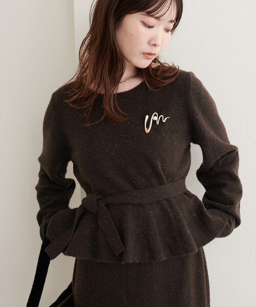 natural couture（ナチュラルクチュール）の「〈セットアップ可〉ジャガード柄編みニットTOPS（ニット/セーター・レディース・ブラウン/ピンク/オフホワイト/ブラック/ネイビー・FREE）」の3枚目の写真