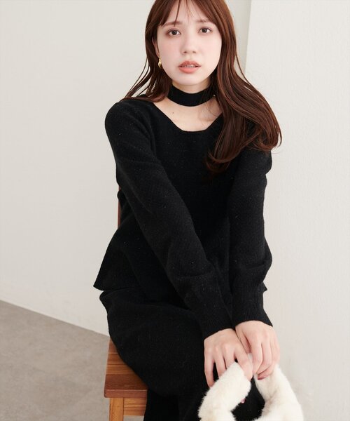 natural couture（ナチュラルクチュール）の「〈セットアップ可〉ジャガード柄編みニットTOPS（ニット/セーター・レディース・ブラウン/ピンク/オフホワイト/ブラック/ネイビー・FREE）」の2枚目の写真