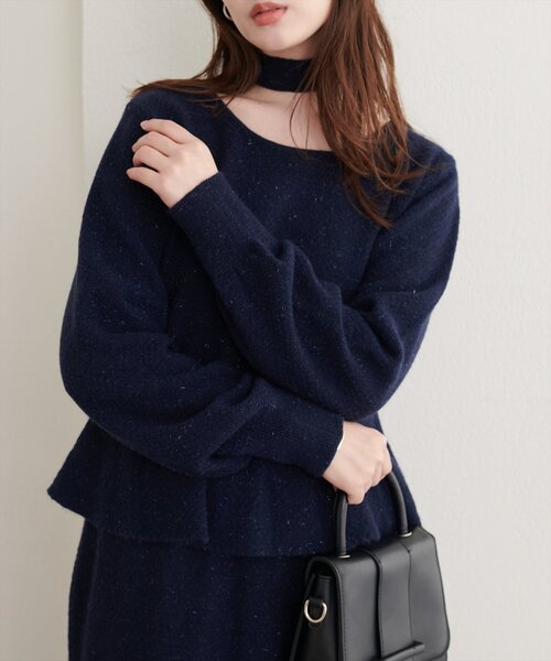 natural couture（ナチュラルクチュール）の「〈セットアップ可〉ジャガード柄編みニットTOPS（ニット/セーター・レディース・ブラウン/ピンク/オフホワイト/ブラック/ネイビー・FREE）」の6枚目の写真