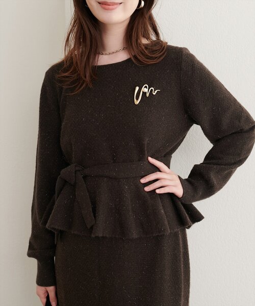 natural couture（ナチュラルクチュール）の「〈セットアップ可〉ジャガード柄編みニットTOPS（ニット/セーター・レディース・ブラウン/ピンク/オフホワイト/ブラック/ネイビー・FREE）」の14枚目の写真