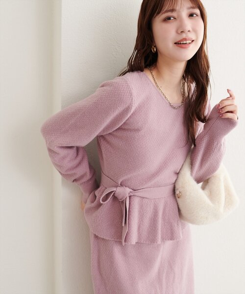 natural couture（ナチュラルクチュール）の「〈セットアップ可〉ジャガード柄編みニットTOPS（ニット/セーター・レディース・ブラウン/ピンク/オフホワイト/ブラック/ネイビー・FREE）」の21枚目の写真