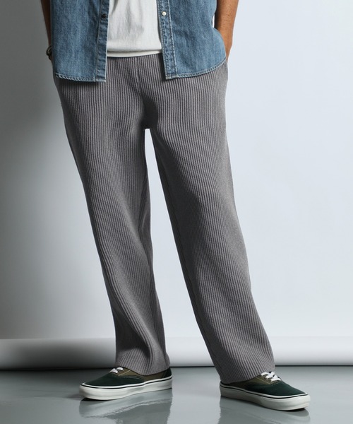The DUFFER of ST.GEORGE(ザダファーオブセントジョージ)の「5G RIB KNIT EASY PANTS:5ゲージ リブニット イージーパンツ / 畦編み / ストレッチニット / レギュラーフィット ストレート(その他パンツ・メンズ・グレー/ブラック・X-LARGE/LARGE/MEDIUM)」の1枚目の写真