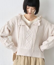 ∴衿フリルスキッパーケーブルニット