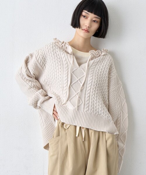 CIAOPANIC TYPY(チャオパニックティピー)の「∴衿フリルスキッパーケーブルニット(ニット/セーター・レディース・ブラック/アイボリー/バイオレット・ONE SIZE)」の16枚目の写真