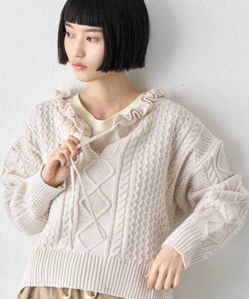 CIAOPANIC TYPY(チャオパニックティピー)の「∴衿フリルスキッパーケーブルニット(ニット/セーター・レディース・ブラック/アイボリー/バイオレット・ONE SIZE)」の17枚目の写真