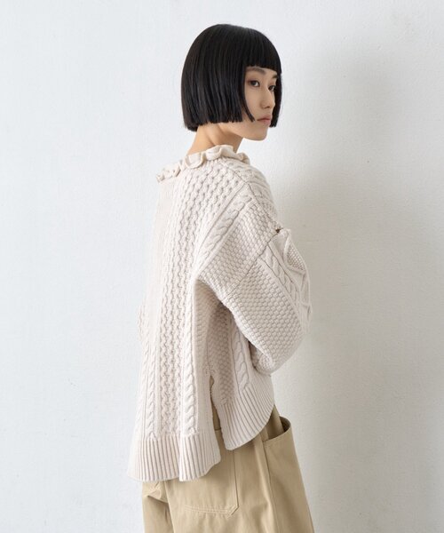 CIAOPANIC TYPY(チャオパニックティピー)の「∴衿フリルスキッパーケーブルニット(ニット/セーター・レディース・ブラック/アイボリー/バイオレット・ONE SIZE)」の10枚目の写真