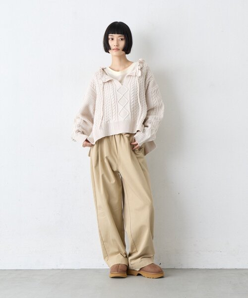 CIAOPANIC TYPY(チャオパニックティピー)の「∴衿フリルスキッパーケーブルニット(ニット/セーター・レディース・ブラック/アイボリー/バイオレット・ONE SIZE)」の11枚目の写真