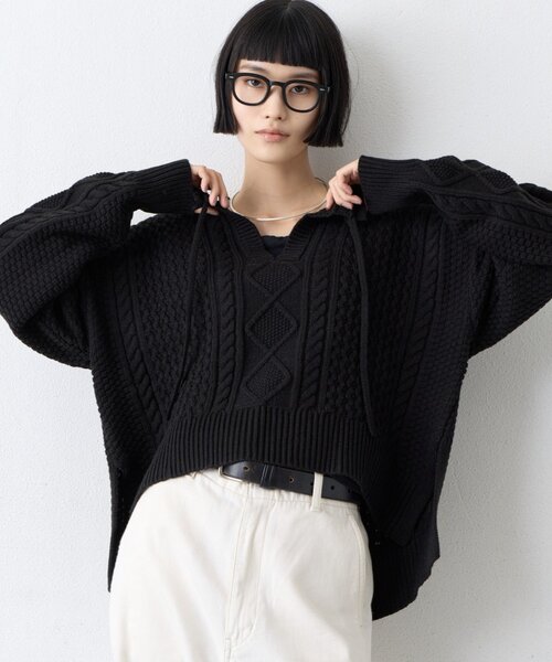 CIAOPANIC TYPY(チャオパニックティピー)の「∴衿フリルスキッパーケーブルニット(ニット/セーター・レディース・ブラック/アイボリー/バイオレット・ONE SIZE)」の5枚目の写真