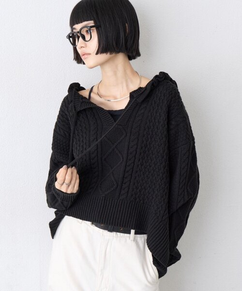 CIAOPANIC TYPY(チャオパニックティピー)の「∴衿フリルスキッパーケーブルニット(ニット/セーター・レディース・ブラック/アイボリー/バイオレット・ONE SIZE)」の8枚目の写真