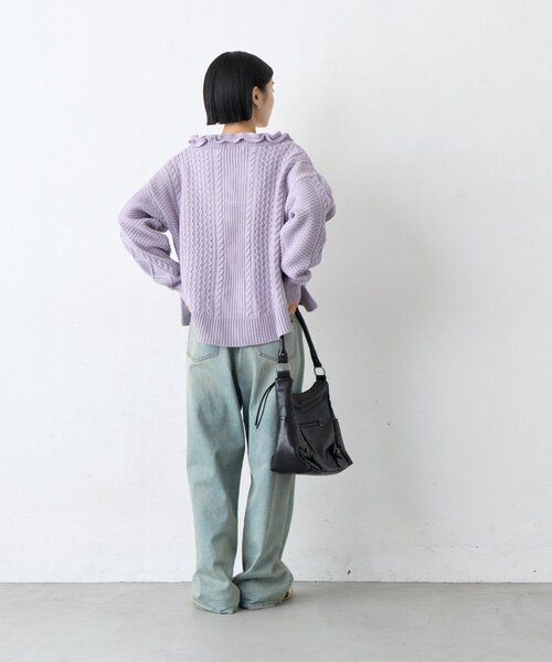 CIAOPANIC TYPY(チャオパニックティピー)の「∴衿フリルスキッパーケーブルニット(ニット/セーター・レディース・ブラック/アイボリー/バイオレット・ONE SIZE)」の21枚目の写真