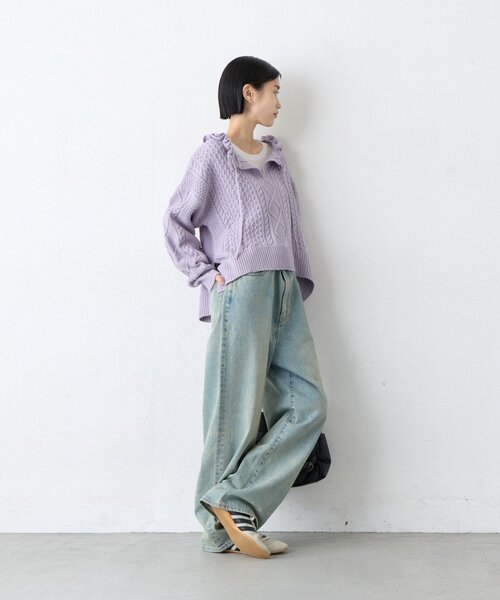 CIAOPANIC TYPY(チャオパニックティピー)の「∴衿フリルスキッパーケーブルニット(ニット/セーター・レディース・ブラック/アイボリー/バイオレット・ONE SIZE)」の22枚目の写真