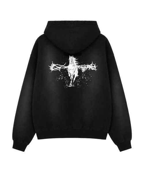 VENHIT(ベンヒット)の「Horse 13 ウォッシュドジップアップパーカー_ブラック(パーカー・レディース・ブラック・SMALL/MEDIUM/LARGE)」の2枚目の写真