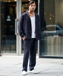 SOMEDIFF（サムディフ）の「ツイードオープンカラー長袖セットアップ メンズ 上下セット シャツ ロングパンツ 秋服 冬服（セットアップ）」