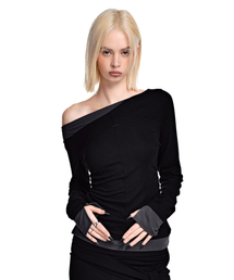 スリムフィット レイヤード オフショルダートップ [BLACK]_SEWTS039BLACK