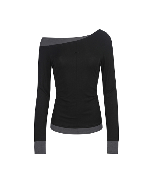 SECONDMONO（セカンドモノローグ）の「スリムフィット レイヤード オフショルダートップ [BLACK]_SEWTS039BLACK（Tシャツ/カットソー・レディース・その他・F）」の4枚目の写真