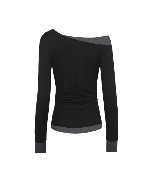 SECONDMONO（セカンドモノローグ）の「スリムフィット レイヤード オフショルダートップ [BLACK]_SEWTS039BLACK（Tシャツ/カットソー・レディース・その他・F）」の5枚目の写真