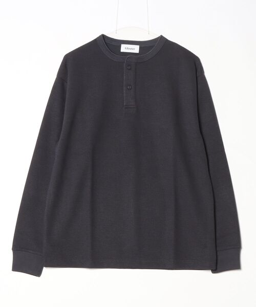 GLOSTER（グロスター）の「ワッフルヘンリーネックロンＴ（Tシャツ/カットソー・メンズ・チャコールグレー/ライトグレー/オフホワイト・M）」の2枚目の写真