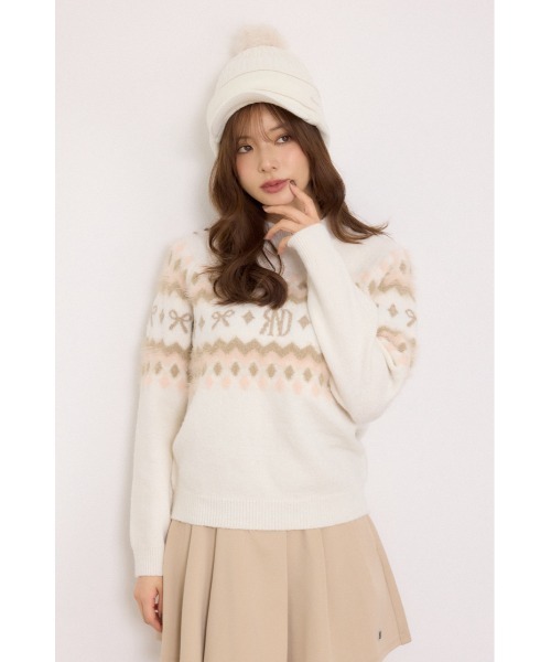 RIENDA GOLF(リエンダゴルフ)の「【RIENDA GOLF】ノルディックモックネックニットトップス 秋服 冬服(ニット/セーター・レディース・ブラック/ホワイト/グレー・SMALL/MEDIUM)」の1枚目の写真