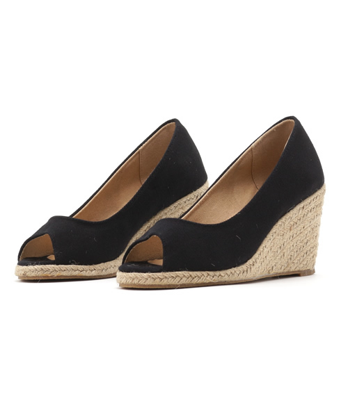 Luz Llena (glifeed） （ラズレナグリフィード）の「[8cmヒール]ジュートウェッジオープントゥパンプス（パンプス・レディース・ホワイト×ネイビー/インディゴブルー/カーキ/ブラック/アイボリー/ホワイト系その他/ピンク/レッド/ブラック系その他/イエロー/ベージュ・SMALL/LARGE/MEDIUM/X-LARGE）」の4枚目の写真