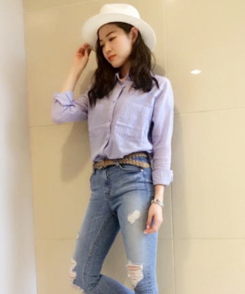 EGOIST（エゴイスト）の「2WAYストライプシャツ（シャツ/ブラウス・レディース・マルチ/ホワイト/ブルー・FREE）」の14枚目の写真