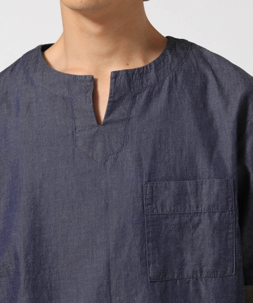 RAGEBLUE（レイジブルー）の「綿麻デニムキーネック/723283（シャツ/ブラウス・メンズ・ライトブルー/ネイビー・MEDIUM/LARGE）」の7枚目の写真