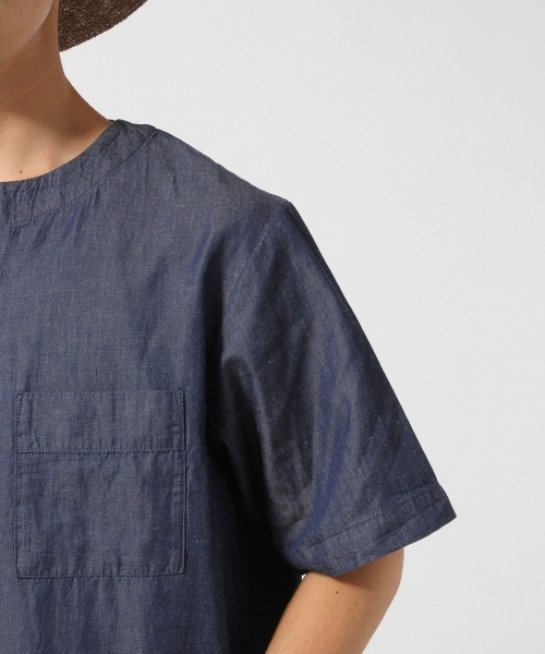 RAGEBLUE（レイジブルー）の「綿麻デニムキーネック/723283（シャツ/ブラウス・メンズ・ライトブルー/ネイビー・MEDIUM/LARGE）」の9枚目の写真