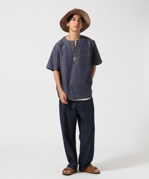 RAGEBLUE（レイジブルー）の「綿麻デニムキーネック/723283（シャツ/ブラウス・メンズ・ライトブルー/ネイビー・MEDIUM/LARGE）」の8枚目の写真