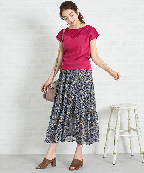 N.（N. Natural Beauty Basic）（エヌエヌナチュラルビューティーベーシック）の「フラワーティアードマキシスカート（スカート・レディース・イエロー系その他/ダークネイビー・MEDIUM）」の17枚目の写真