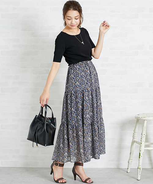 N.（N. Natural Beauty Basic）（エヌエヌナチュラルビューティーベーシック）の「フラワーティアードマキシスカート（スカート・レディース・イエロー系その他/ダークネイビー・MEDIUM）」の19枚目の写真